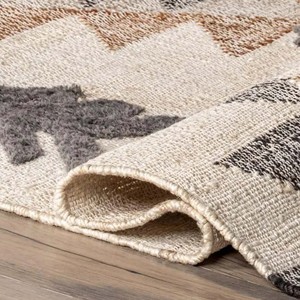 Southwestern Geometric Jute Area Rug Handwoven Flat <b>Weave</b> Modern Extra Thick PET Friendly Living Room Bedroom Floor Decor Mat - Product Image 2