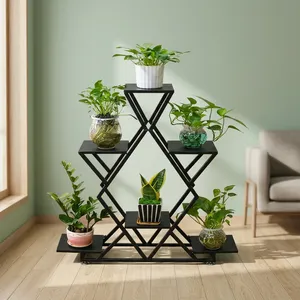 Soporte de Metal Moderno de 4 Niveles para Plantas con Diseño Geométrico para Interiores, Sala de Estar, Soporte para Macetas, Estante de Almacenamiento, Estilo Minimalista - Product Image 1