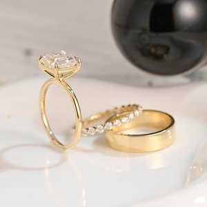 Lab Grown 1.02CT Asscher Cut Diamond With Wide Band <b>Ring</b> <b>Set</b> Full Eternity 18K Yellow <b>Gold</b> Fine Engagement Proposal for Lovers - Product Image 2