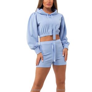 Women's Fashion New <b>Zipper</b> Pocket Style Crop Hoodie Shorts Set with Decorative Cuffs Winter Outfit-Best Whole <b>Sale</b> Price 2026 - Product Image 3