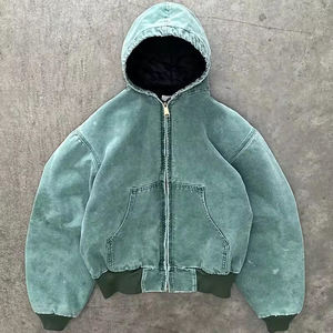 Custom Streetwear 100% Cotton 500 Gsm Heavyweight Winter Windproof Eco-Friendly Acid Washed Crop Oversized Distressed Zip Hoodie - Product Image 3