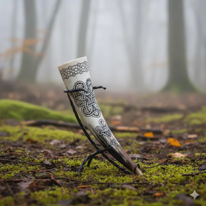 Corne à boire viking en corne de bœuf, unique et fabriquée à la main avec support en fer, design viking - Product Image 2
