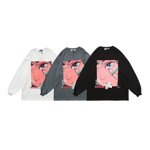 Anime Print Long Sleeve <b>T</b>-<b>Shirt</b> Unisex Oversized O-Neck Casual Pullover Knitted Cotton 350grams Pocket Autumn Wear - Product Image 1