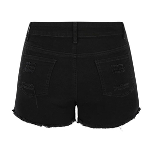 Shorts de Mezclilla Negros de Cintura Alta para Mujer, Estilo Casual de Verano, Desgastados y Rotos, con Botones al Frente, ODM OEM - Product Image 2