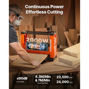 Potente Pialla da Banco per Legno da 2000W, 23500 RPM, a Doppia Lama e Tre Lame, con Piano di Lavoro da 13 Pollici, a Due Velocità, per Spessori Elevati - Product Image 4