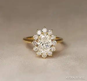 Anillo de Diamante Cultivado en Laboratorio de 1 Quilate, Oro Amarillo Sólido de 14k, Joyería Clásica de Compromiso para Mujer, Claridad VVS VS, Corte Brillante, Venta al Por Mayor - Product Image 1