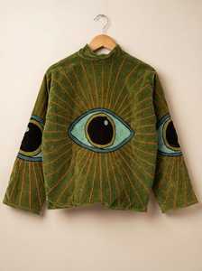 เสื้อแจ็คเก็ตปักมือลายตาปีศาจสีเขียวสุดพิเศษ  งานปักซูซานี  เสื้อโค้ทกำมะหยี่สไตล์โบฮีเมียน  เสื้อคลุมสำหรับงานเทศกาล  ของขวัญสำหรับเธอ - Product Image 2