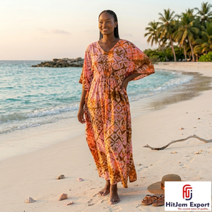 Custom Printed <b>Kaftan</b> Dress Women <b>Summer</b> Beach Wear Loose Fit Soft Fabric Trendy Design Wholesale Supply - Product Image 4