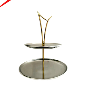 Top Seller Designer Stainless Steel Metal 2 <b>Tier</b> <b>Cake</b> Stand Gold Plated for Kitchen and Baking Item - Product Image 1