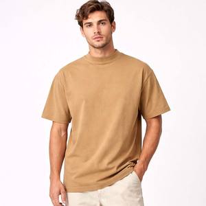 Camiseta de Algodón Beige para Hombre, Cuello Redondo, Estilo Casual, Minimalista, Básica, para Verano - Product Image 3