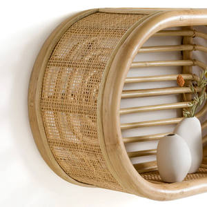 Vintage Oval Rattan <b>wall</b>-<b>mounted</b> <b>shelf</b> Capsule Bamboo Floating <b>Shelf</b> Cane Webbing Living Room Decorative Flower Pot Organizers - Product Image 4