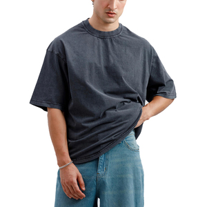 Camisetas de hombre con lavado ácido, tela de mezcla de algodón, corte regular, material transpirable, manga corta, camiseta informal para uso diario. - Product Image 5