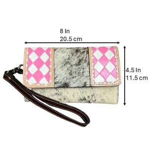 Cartera larga de cuero de vaca con estampado a cuadros para mujer, monedero de moda, tarjetero y compartimento para efectivo - Product Image 2