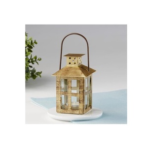 Farol de Madera Rústico Hecho a Mano con Ventanas de Vidrio y Asa de Cuerda, Decoración para Mesa del Hogar - Product Image 2