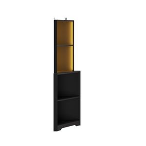 Espositore Angolare a L a 4 Livelli 40*40*165cm in Truciolato con Luci LED e Multipresa, Modello Nero Personalizzabile, Imballato in Cartone - Product Image 3