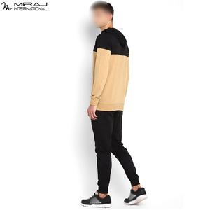 2026 For Wholesale Rate Comfortable <b>Men's</b> Two-Piece Loungewear Set Color Block <b>Pullover</b> Hoodie & Sweatpants For Daily Wear - Product Image 3