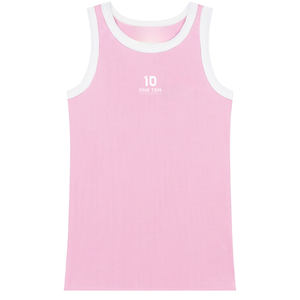 Camiseta sin mangas acanalada rosa bebé personalizada para mujer con ribete en contraste blanco, chaleco casual de verano de algodón premium sin mangas, venta al por mayor OEM ODM - Product Image 1
