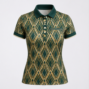Polo pour femme personnalisé vert forêt à motif losanges dorés, séchage rapide, respirant, manches courtes, uniforme d'équipe de golf WPS-0767 - Product Image 1