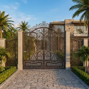 Luxury Ornamental Wrought Iron Double <b>Swing</b> Main Gate Decorative Metal Entrance Gate for Villa Home Security <b>and</b> Garden - Product Image 5