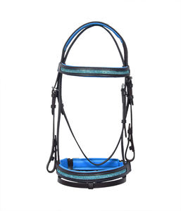 Juego de Brida de Cuero Negro de Lujo para Caballo, con Diadema de Cristal Azul, Narquera Acolchada, Brida Ecuestre Inglesa, Riendas de Goma MS TECHIFY - Product Image 5