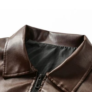 Chaqueta de Cuero para Hombre, Color Marrón y Negro, Estilo Motero, Cuello Camisero, Cierre de Cremallera, Abrigo de Moda para Otoño - Product Image 3