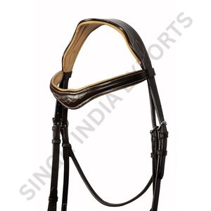 Brida de salto de cuero genuino acolchada con costuras elegantes, anatómica, elevada para exhibición, con corona y narquera acolchadas suaves, de primera calidad. - Product Image 6