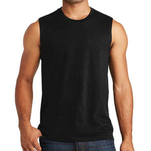 เสื้อกล้ามคอกลมสีดำสำหรับผู้ชาย แบบลำลอง ถักทอ สีพื้น ผ้าฝ้าย - Product Image 1