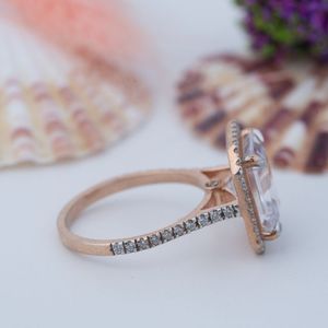 Emerald Cut Moissanite 14K Gold Plated Prong Setting 925 Sterling <b>Silver</b> for Certified Wedding Engagement <b>Solitaire</b> Bridal <b>Ring</b> - Product Image 4