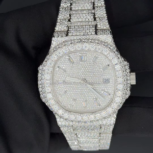 Montre Homme Décontractée et Habillée pour le Quotidien, en Acier Inoxydable, Design Hip Hop, Diamant Moissanite, Affichage Analogique, Quartz de Luxe - Product Image 1