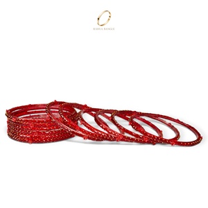 Exquisitos Brazaletes de Vidrio Kashmiri Tradicionales con Piedras de Flor Roja Esmeralda en Forma de Gota, Joyería Kashmiri al por Mayor, Brazalete de Vidrio para Mujer - Product Image 5