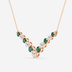 สร้อยคอแฟชั่นทรงเชฟรอนประดับเพชรเม็ดกลม 1 กะรัต และมรกตสังเคราะห์ทรงกลม ดีไซน์หรูหราประดับอัญมณีสีเขียวสำหรับผู้หญิง - Product Image 1