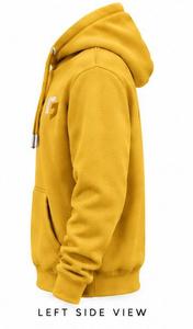 เสื้อฮู้ดผู้ชายสีมัสตาร์ด ทรงปกติ ผ้าฝ้ายฟลีซสีพื้น ลำลอง มีกระเป๋า โลโก้ด้านหน้า สำหรับฤดูหนาว น้ำหนัก 320 กรัม - Product Image 2