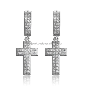 Pendientes de Diseño en Forma de Cruz Matrix Jewel ER 30, Plata 925 con Baño de Rodio/Oro/Oro Rosa, Clásicos con Diamantes Moissanite VVS - Product Image 5