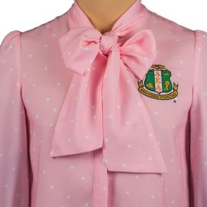 Blusa Elegante y Chic de Manga Larga con Lazo en el Cuello para Mujer, Color Rosa, Tejido Premium, Bordado, Estilo Casual - Product Image 6