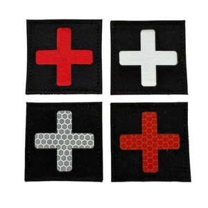 Iron-On Cross Patch <b>Set</b> <b>Square</b> Embroidered Fabric Patches Red White Gray Black Canvas Material - Product Image 1