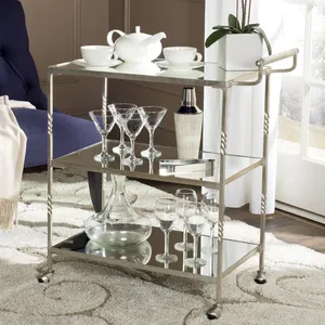 Carrito Rodante de Cerámica Glam con Estantes de Vidrio, Forma Redonda, Estilo Americano Ecológico para Decoración de Fiestas y Estilismo de Interiores del Hogar - Product Image 4