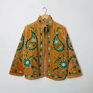 Veste Bohème en Velours Brodé à Col Mandarin, Manches Longues, Motif Floral, Grande Taille, Vêtement d'Extérieur pour Femme, Collection Automne - Product Image 1