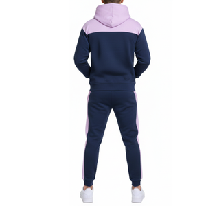 Conjunto Deportivo Premium para Hombre, Sudadera con Capucha y Pantalones Bicolor Horizontal Lavanda y Azul Marino - Product Image 2