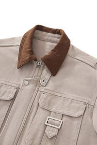 Chaqueta vaquera para hombre, de lona de algodón puro, color liso, estilo piloto americano, solapa retro, informal, con logo frontal - Product Image 3