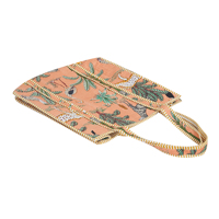 Sac fourre-tout en coton matelassé léger fait main style bohème, imprimé animaux de la jungle, poignées rayées, été automne, écologique et durable