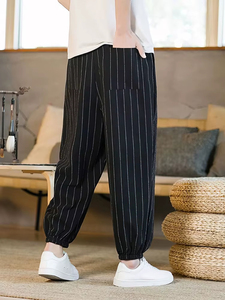 Jogger Pants Summer Stripe Casual Jogger Pants Men Ice silk Baggy <b>Trousers</b> Male Walking Wide leg Loose Sweatpants - Product Image 3