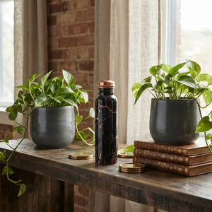 Black Copper Water <b>Bottle</b> Kintsugi Crackle Design Reusable Metal Drinking <b>Bottle</b> Handmade Travel Home Office Gift Wholesale - Product Image 3