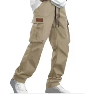 Men's Canvas <b>Cargo</b> Pants Multiple Pockets Elastic Waist Anti-Pilling <b>Wide</b> <b>Leg</b> Midweight Straight Fit Breathable Casual Spring - Product Image 1