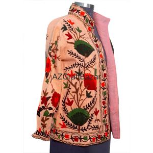 Blouson en coton tricoté à col en V, motif floral vintage, broderie Suzani TNT, multi-saison, hiver, écologique, respirant, séchage rapide - Product Image 4