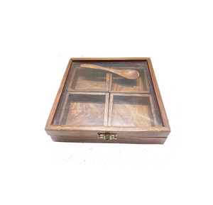 Caja de especias de madera hecha a mano – Masala Dabba india, caja de mesa hecha a mano, caja de especias de madera con 4 recipientes y cuchara - Product Image 2