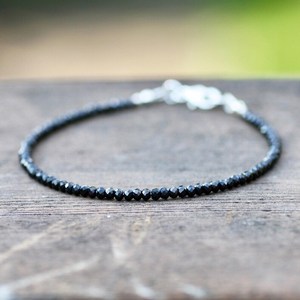 Natural Black Spinel Bracelet Sterling Silver Custom Order Handmade Gemstone Jewelry Gift For Women - Product Image 1