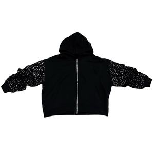 Venta al por mayor nuevo estilo personalizado de gran tamaño pesado Vintage Stone hombres cremallera sudaderas con capucha con mangas de diamantes de imitación para hombres personalización - Product Image 4