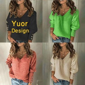 Señoras invierno moda 100% algodón suéter de mujer nuevo diseño Casual plano de punto mejor calidad exportación calidad directa - Product Image 3