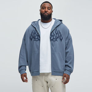 Sudadera con capucha para hombre, estilo streetwear, con cremallera, oversize, vintage, con lavado ácido y pedrería, suministro al por mayor - Product Image 3