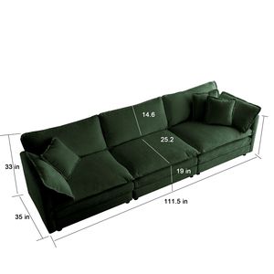 Divano a 3 Posti in Ciniglia Verde Stile Mid-Century Moderno per Soggiorno con 2 Braccioli e 3 Cuscini Decorativi - Product Image 5